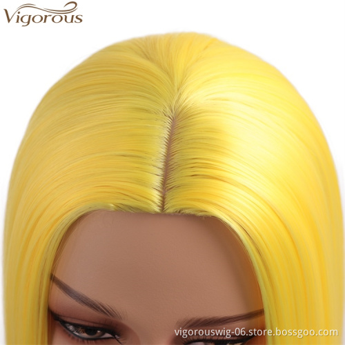 Vigorous Short Bob Hair Wigs Yellow Colored Wig Middle Part Heat Resistant Fashion Synthetic Wig for Women
